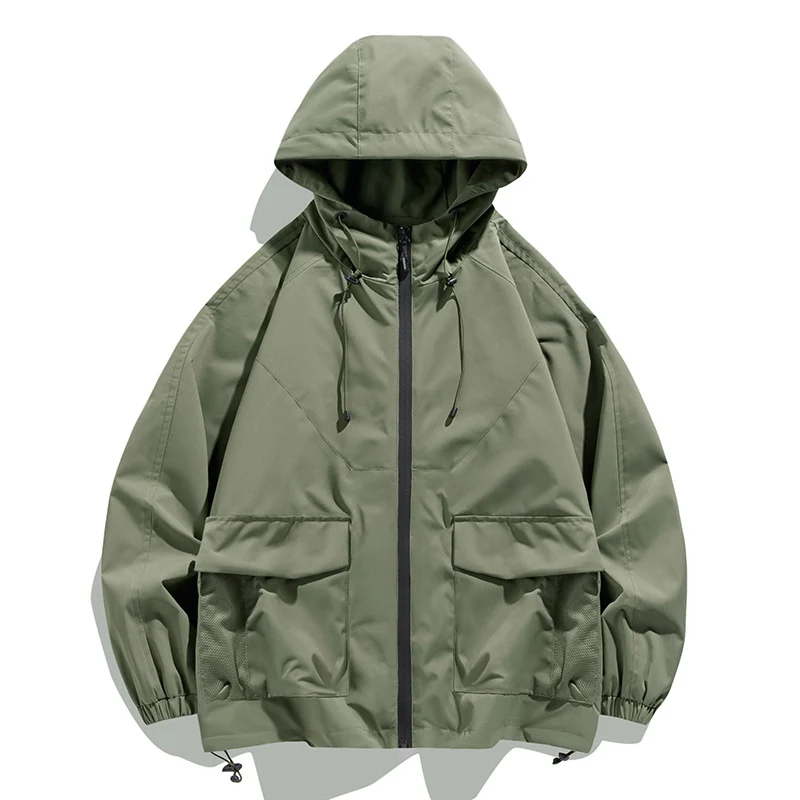 Herren Oversize Kapuzen-Windbreaker mit Multi‑Taschen, Mesh‑Einsätzen und Kordelzug Drune