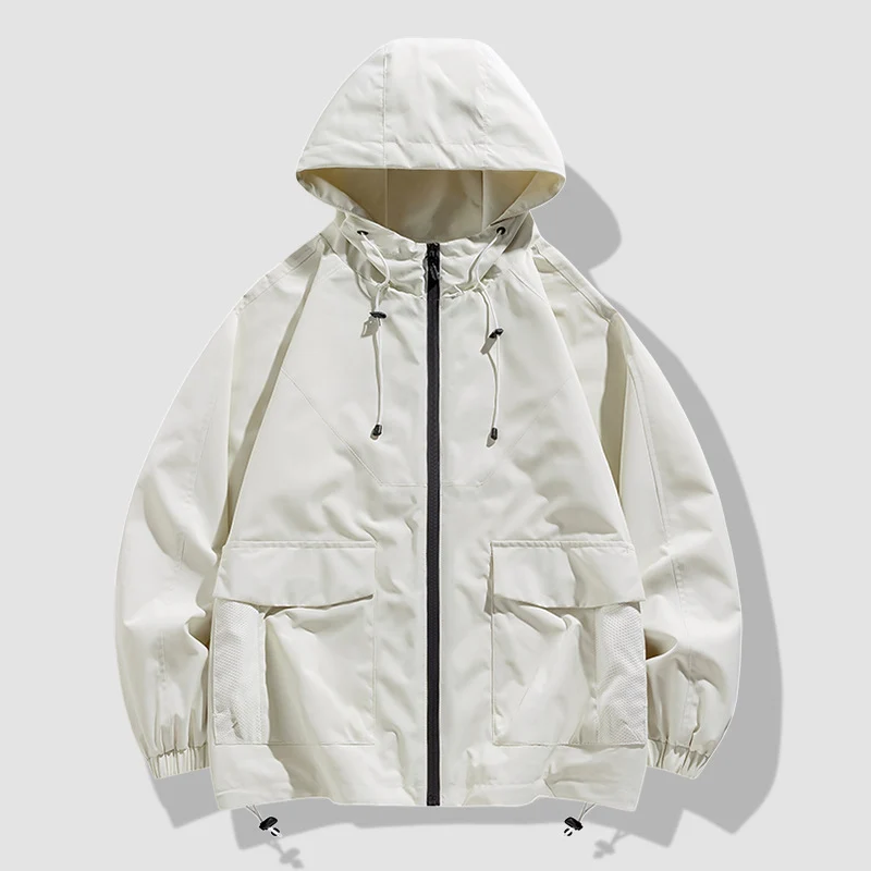 Herren Oversize Kapuzen-Windbreaker mit Multi‑Taschen, Mesh‑Einsätzen und Kordelzug Drune