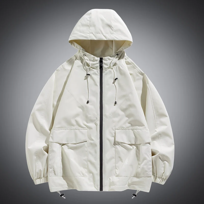 Herren Oversize Kapuzen-Windbreaker mit Multi‑Taschen, Mesh‑Einsätzen und Kordelzug Drune