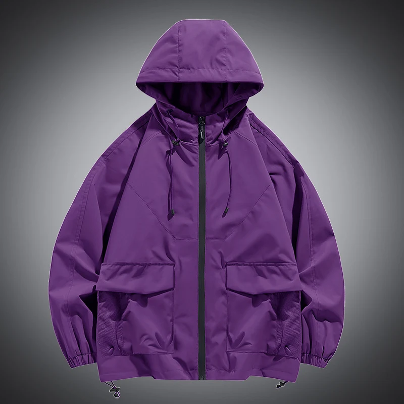 Herren Oversize Kapuzen-Windbreaker mit Multi‑Taschen, Mesh‑Einsätzen und Kordelzug Drune