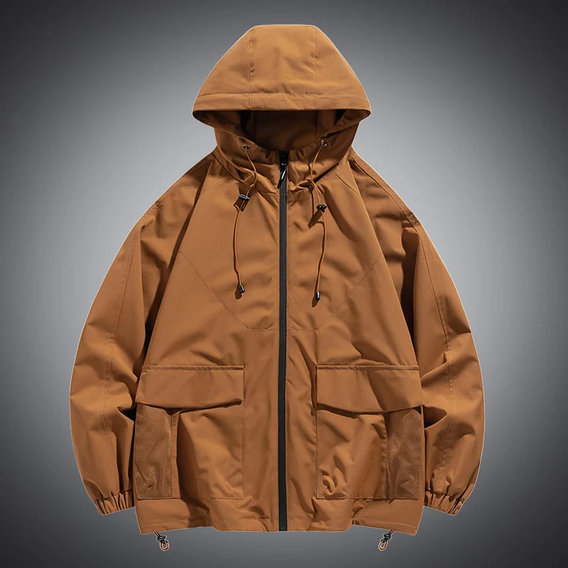 Herren Oversize Kapuzen-Windbreaker mit Multi‑Taschen, Mesh‑Einsätzen und Kordelzug Drune