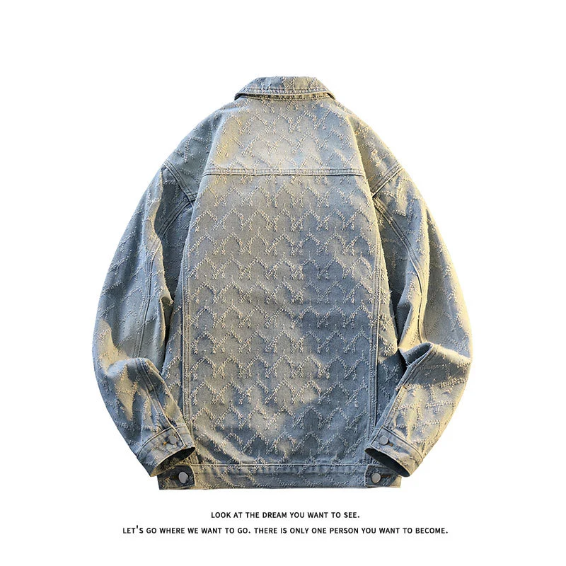 Herren Oversize-Jeansjacke mit gestepptem Allover‑Muster und Brusttaschen Drune