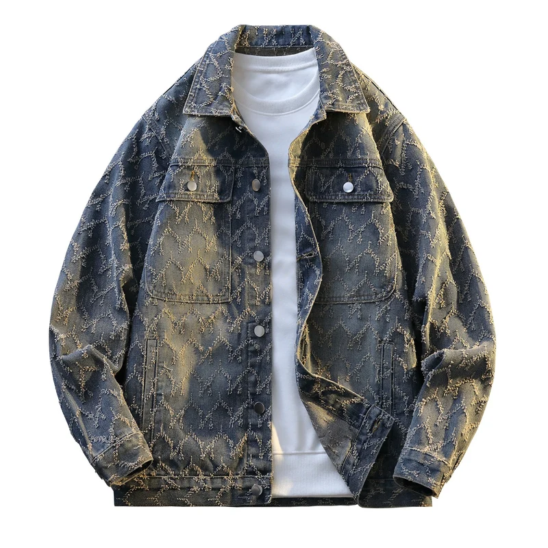 Herren Oversize-Jeansjacke mit gestepptem Allover‑Muster und Brusttaschen Drune