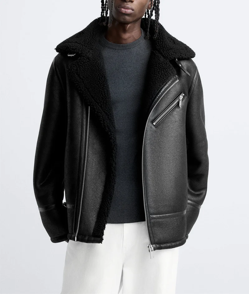 Herren kultige Bikerjacke mit weichem Futter und dreifach verstellbarem Kragen Hedi-Mode