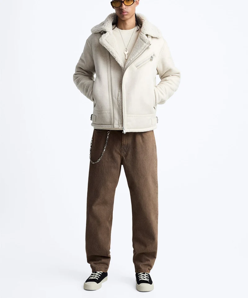 Herren kultige Bikerjacke mit weichem Futter und dreifach verstellbarem Kragen Hedi-Mode