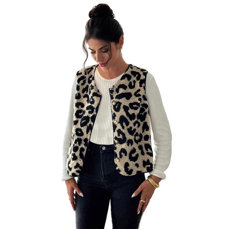 Damen Modische Plüschweste mit Leopardmuster Drune