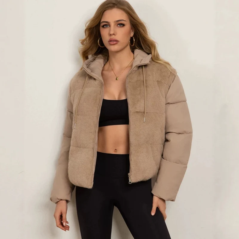 Damen Leichte wattierte Hybrid-Weste mit Teddyfront, abnehmbaren Ärmeln und Kordelkapuze Drune