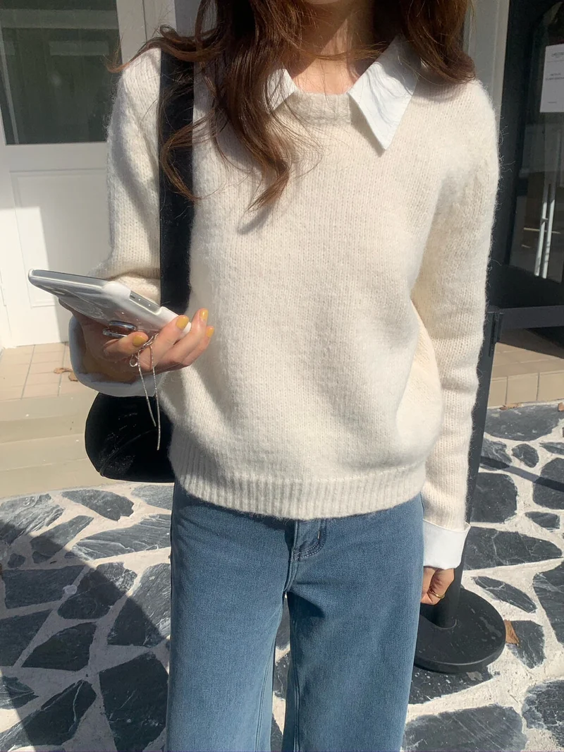 Damen lässiger Pullover mit Blaubestand und modernen Kragen Drune