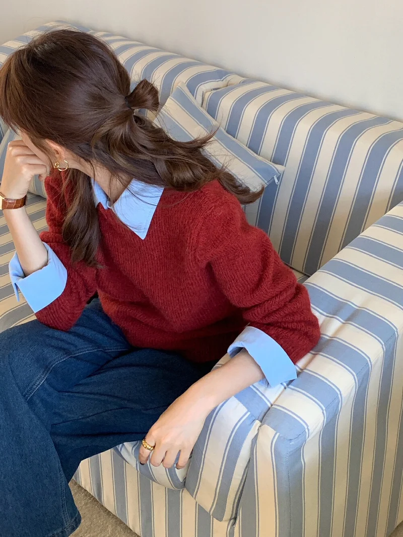 Damen lässiger Pullover mit Blaubestand und modernen Kragen Drune