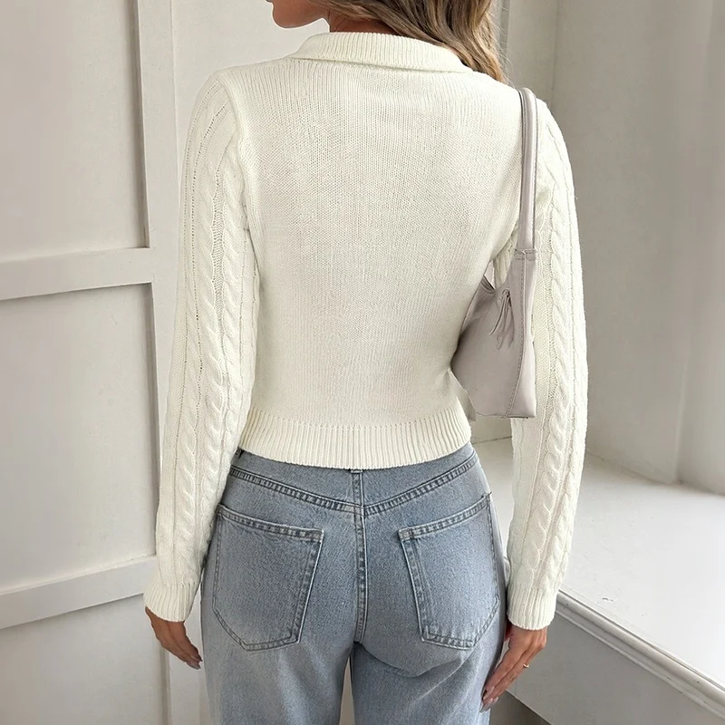 Damen Elegantes Strickoberteil mit Polokragen Drune