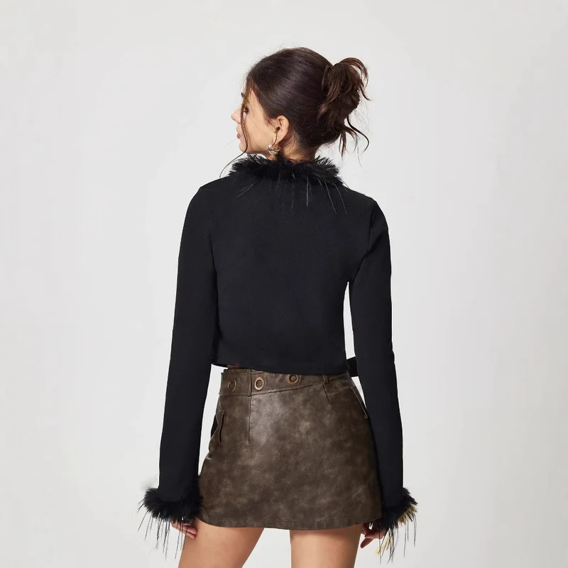 Damen kuschelige Jacke mit Federn Drune