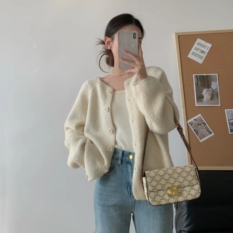 Damen kuscheliger Strickcardigan mit Knopfleiste und weitem Schnitt Drune