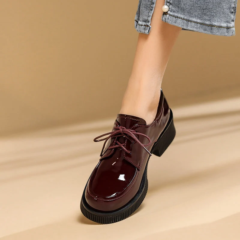 Damen Stiefeletten mit glänzender Oberfläche und trendigem Blockabsatz Drune