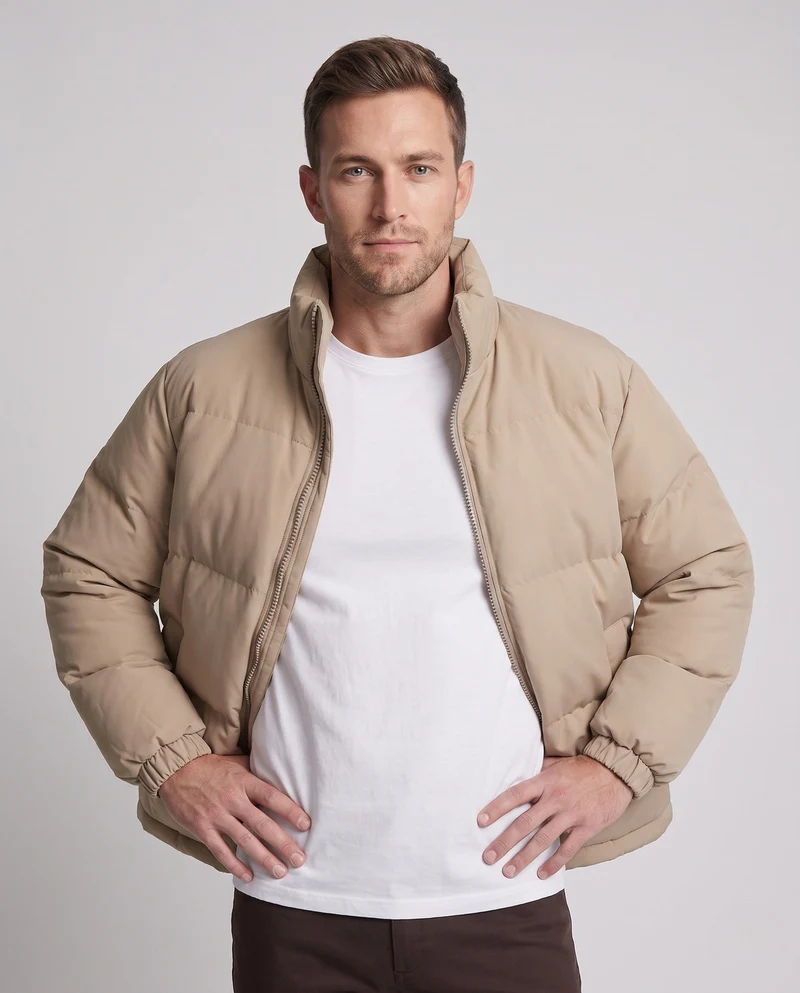 Herren Kurzschnitt gesteppter Puffer mit hochgestelltem Kragen und elastischen Bündchen