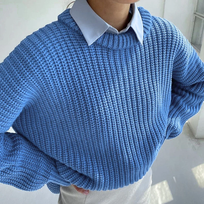 Damen Casual Strickpullover mit strukturiertem Design und überschnittenen Schultern Drune