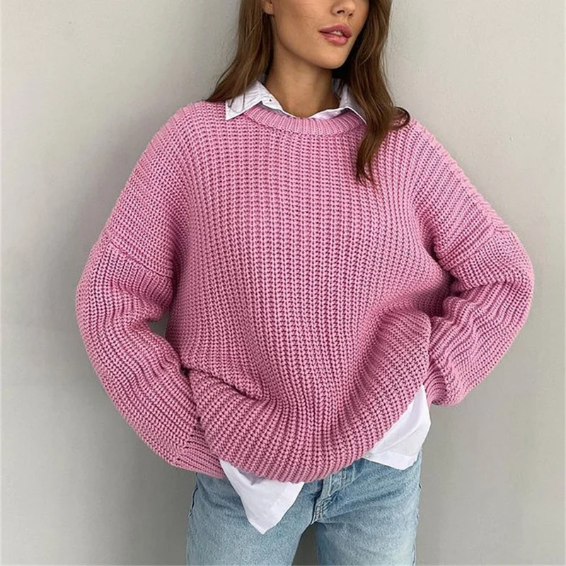 Damen Casual Strickpullover mit strukturiertem Design und überschnittenen Schultern Drune