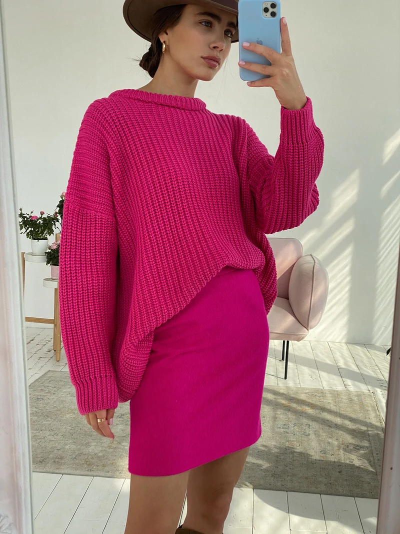 Damen Casual Strickpullover mit strukturiertem Design und überschnittenen Schultern Drune