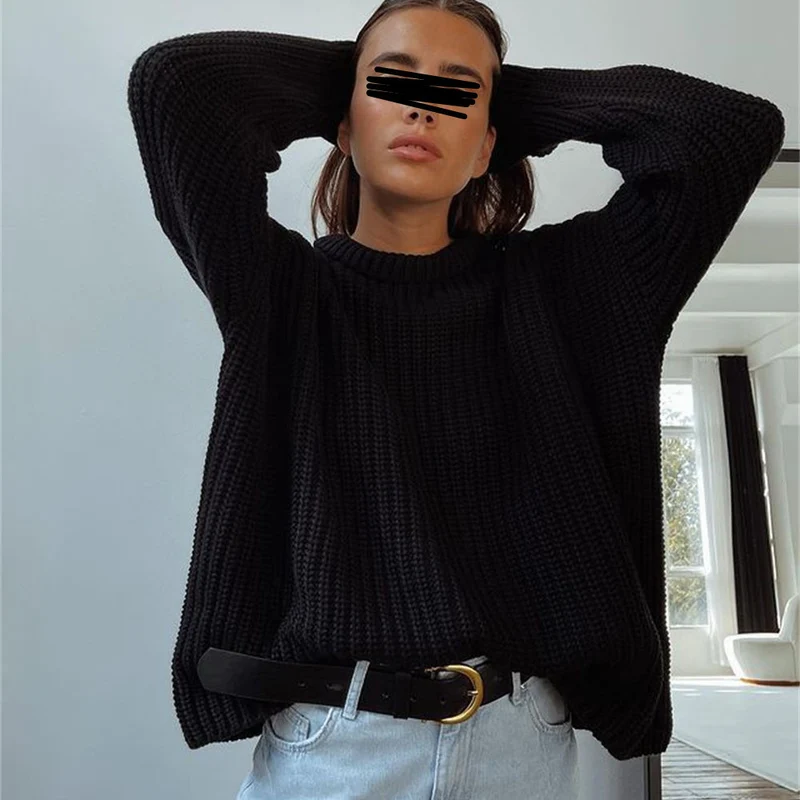 Damen Casual Strickpullover mit strukturiertem Design und überschnittenen Schultern Drune