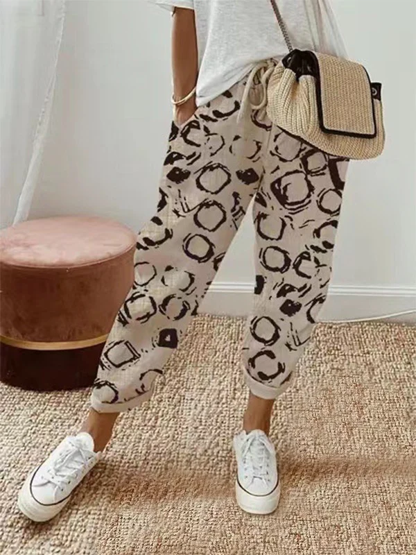 Damen nan legerer Leinen-Jogger mit Kordelzug, Eingrifftaschen und umgeschlagenem Saum Drune