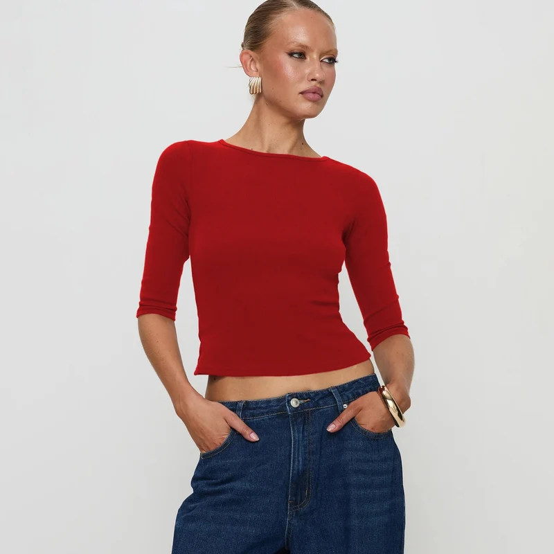 Damen figurbetontes Cropped Oberteil aus hochwertigem Rippmaterial Drune
