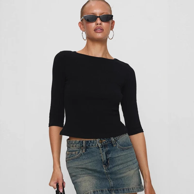 Damen figurbetontes Cropped Oberteil aus hochwertigem Rippmaterial Drune