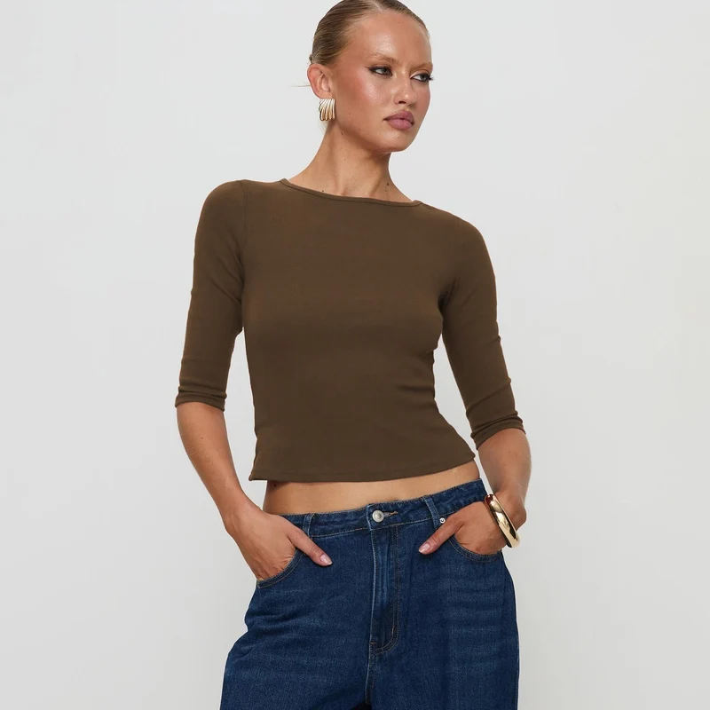 Damen figurbetontes Cropped Oberteil aus hochwertigem Rippmaterial Drune