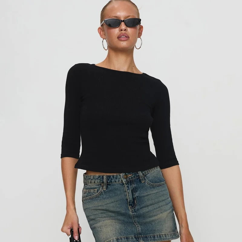 Damen figurbetontes Cropped Oberteil aus hochwertigem Rippmaterial Drune