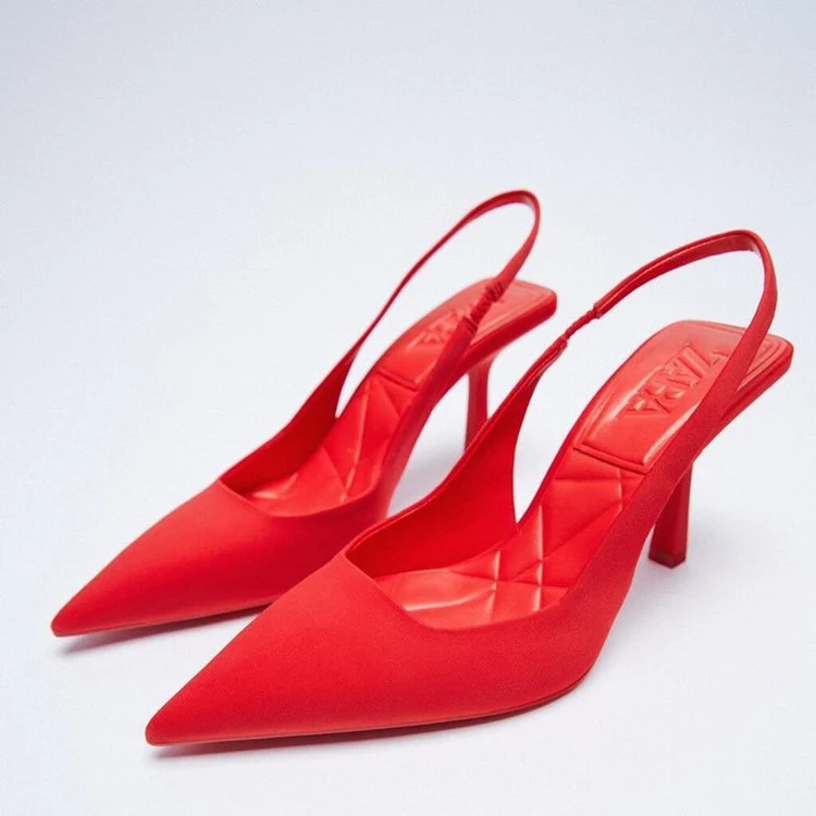 Damen elegante Slingback-Pumps mit spitzer Zehenform und hohem Absatz Drune
