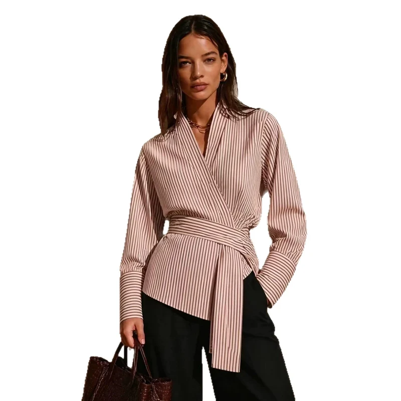 Damen Elegantes Wickeloberteil mit Streifen Drune