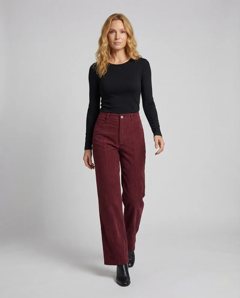 Damen Cordhose Bügelfalte Weit