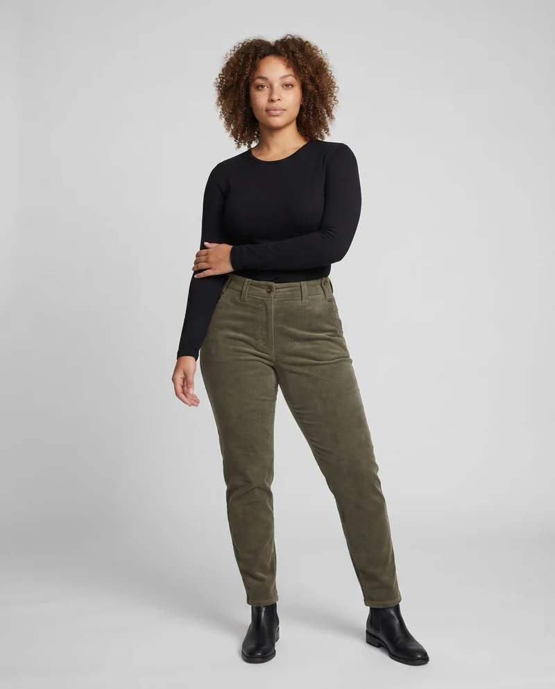 Damen Cordhose mit praktischen Taschen und knöpfbarem Detail Drune