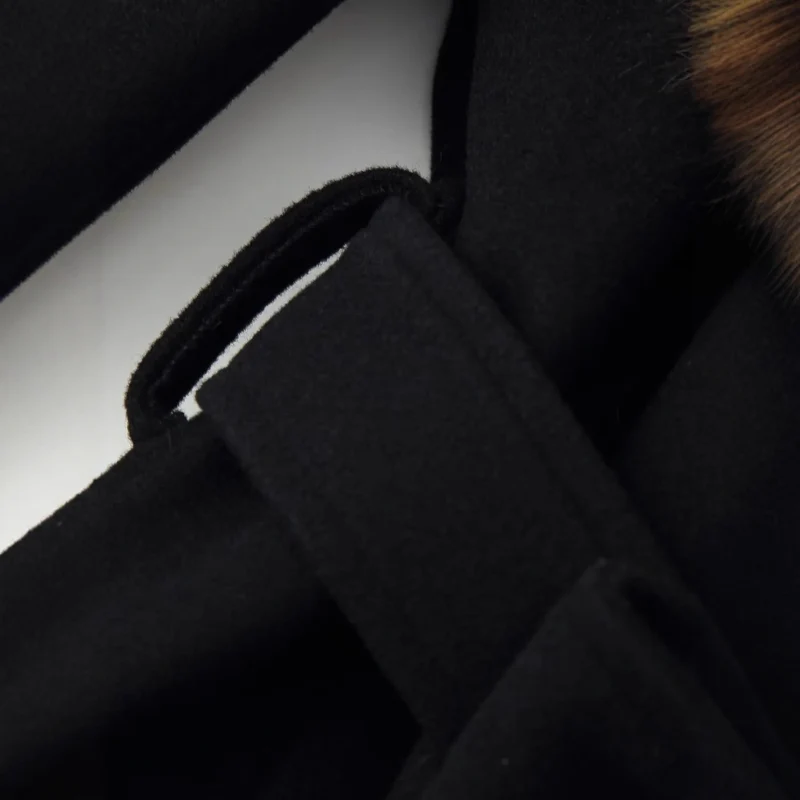 Damen nan eleganter Kurzmantel mit voluminösem Kunstpelz‑Schalkragen und formendem Bindegürtel Drune