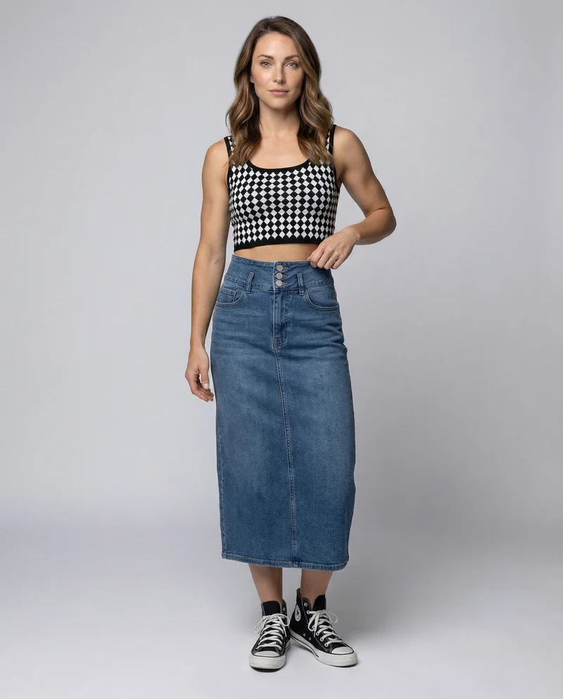 Damen Jeans Midirock Frontschlitz