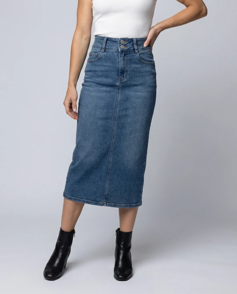 Damen Jeans Midirock Frontschlitz