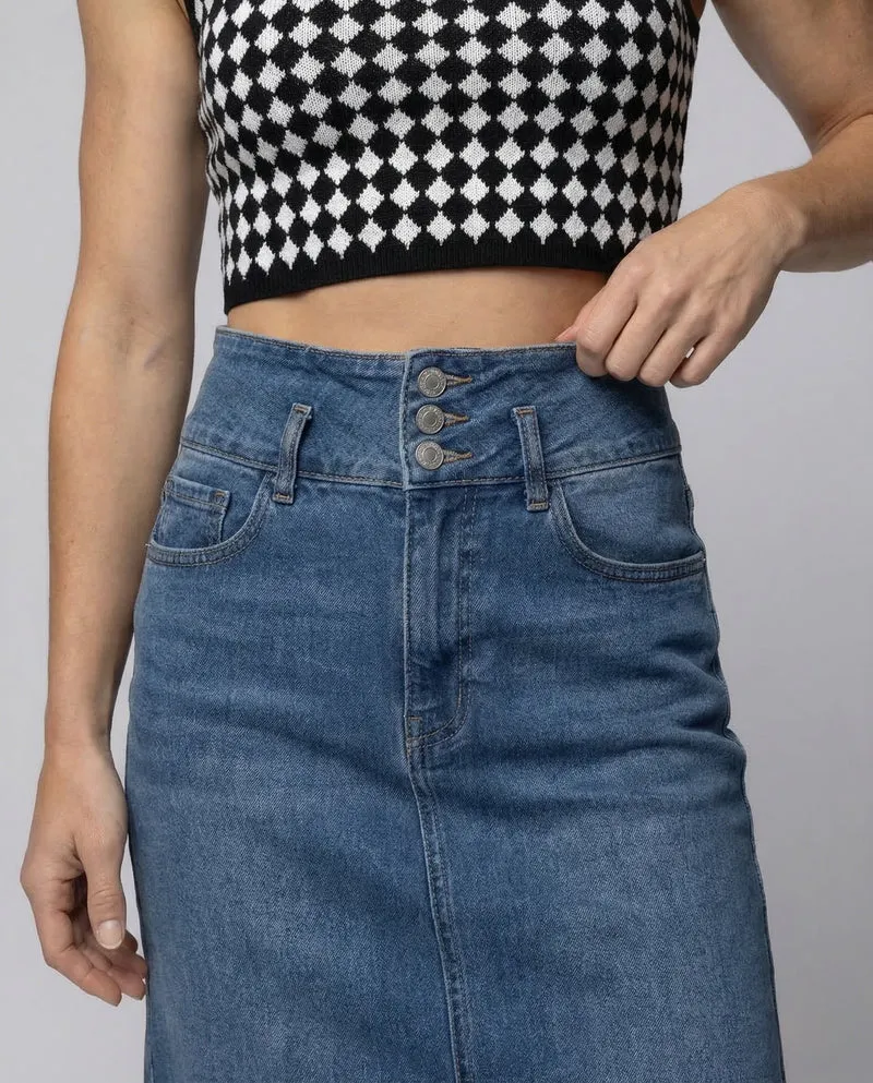 Damen Jeans Midirock Frontschlitz