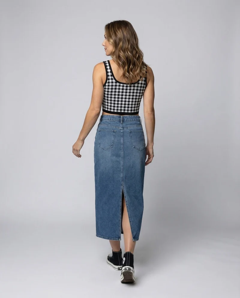Damen Jeans Midirock Frontschlitz