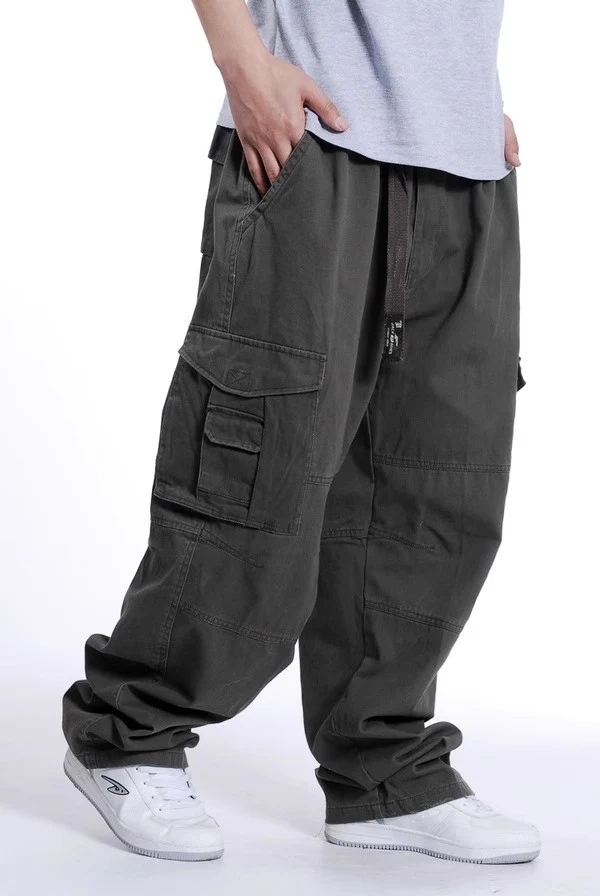 Herren Baggy-Cargohhose mit weitem Bein und Multifunktionstaschen Drune