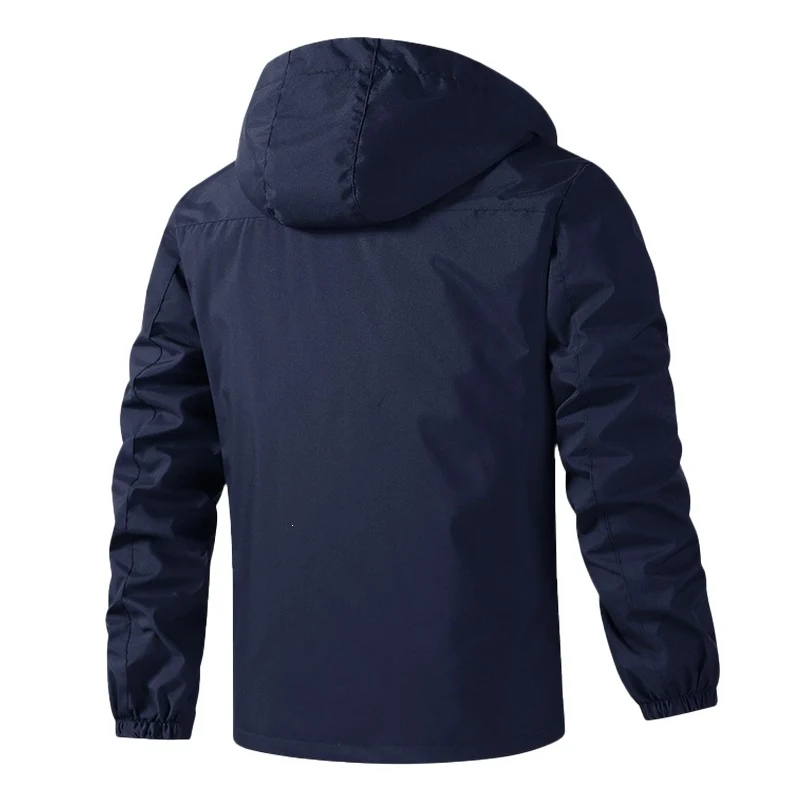 Herren Atmungsaktive wasserabweisende Kapuzen-Outdoorjacke mit kariertem Innenfutter, Multifunktions-Taschen & verstellbarer Kapuze Drune