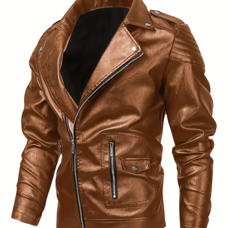 Herren Asymmetrische Bikerjacke aus Kunstleder mit gesteppten Schulterpaddings und Utility‑Taschen Drune