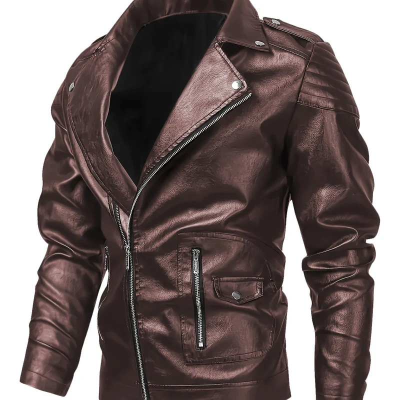 Herren Asymmetrische Bikerjacke aus Kunstleder mit gesteppten Schulterpaddings und Utility‑Taschen Drune
