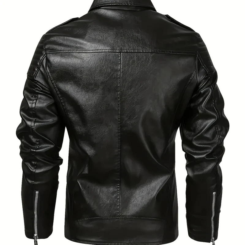 Herren Asymmetrische Bikerjacke aus Kunstleder mit gesteppten Schulterpaddings und Utility‑Taschen Drune
