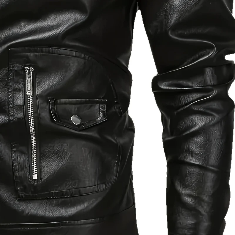 Herren Asymmetrische Bikerjacke aus Kunstleder mit gesteppten Schulterpaddings und Utility‑Taschen Drune