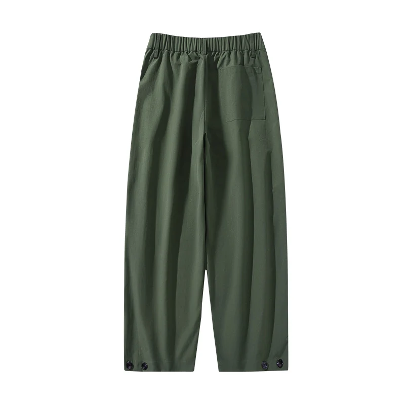 Damen weite Plissee-Hose mit hohem Bund, Gürtelschlaufen & verstellbaren Saumlaschen Drune