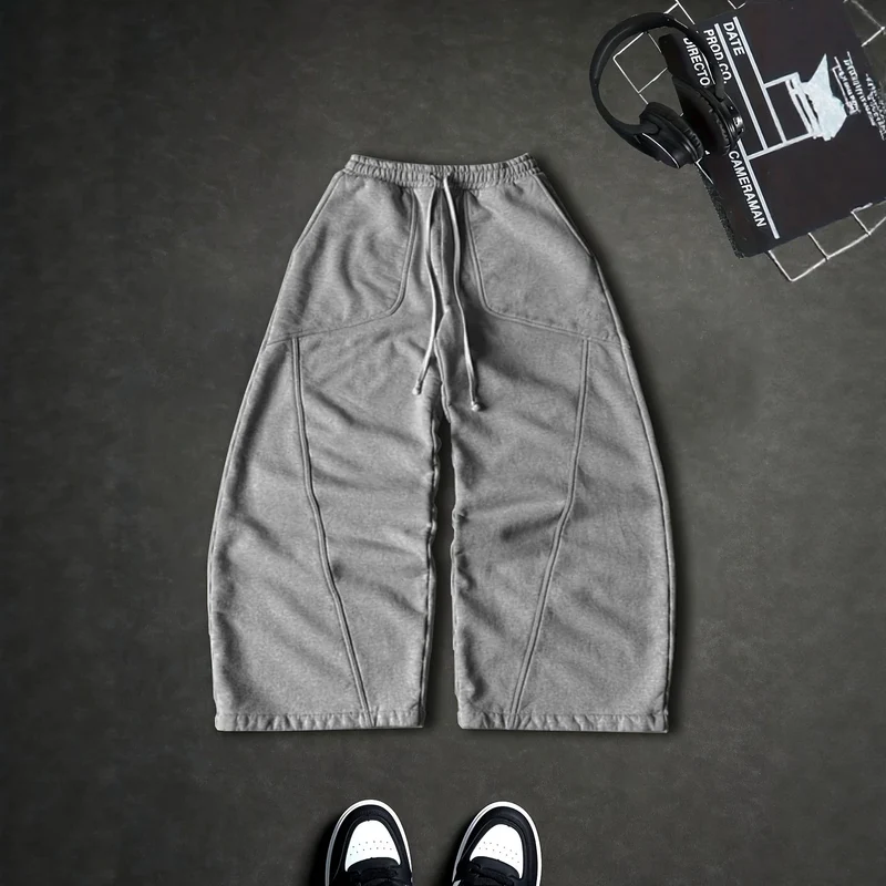 Damen Weite Baggy-Sweatpants mit hohem Elastikbund, Kordelzug und Teilungsnähten Drune