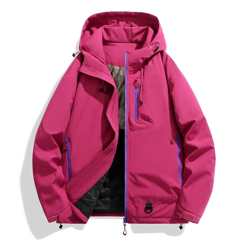 Damen Wasserdichte isolierte Softshell‑Thermojacke mit Kapuze und Multifunktionstaschen Drune