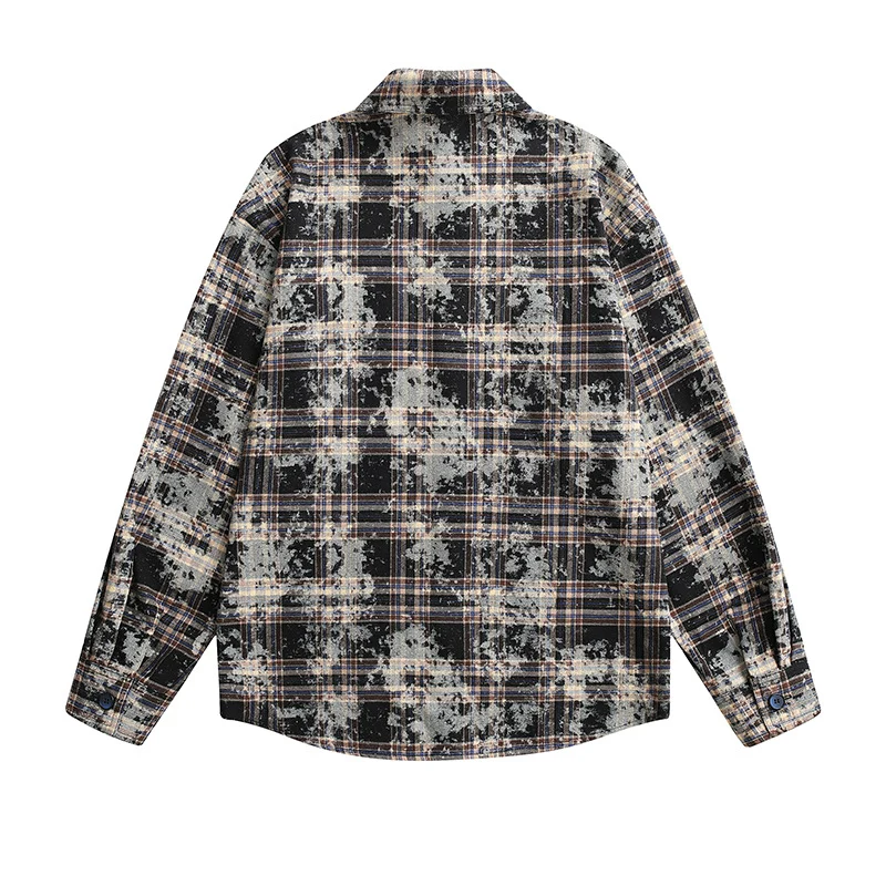 Damen Oversized Karo‑Hemdjacke mit Used‑Effekt und Brusttaschen Drune