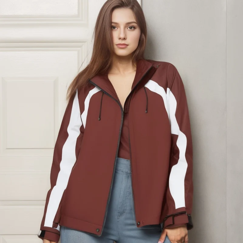 Damen Leichte Kapuzen-Regenjacke mit Kontraststreifen und Mesh‑Futter Drune