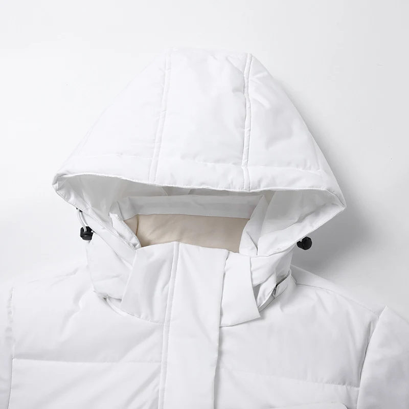 Damen Langer minimalistischer Steppmantel mit konturierter Kapuze und ultraleichter Thermofüllung Drune