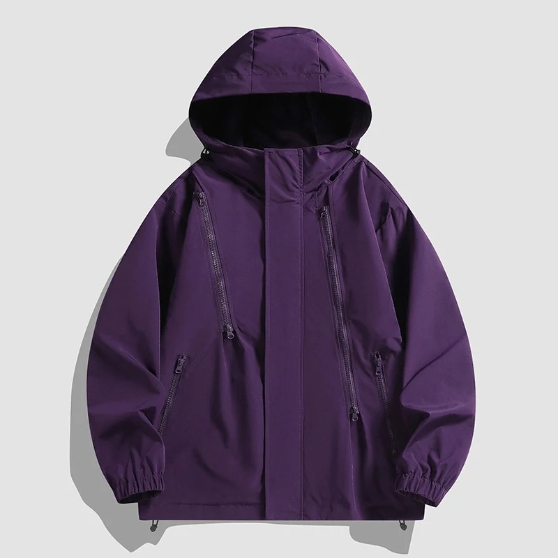 Damen Kurze technische Kapuzenjacke mit asymmetrischen Reißverschlüssen & Kordelzug Drune