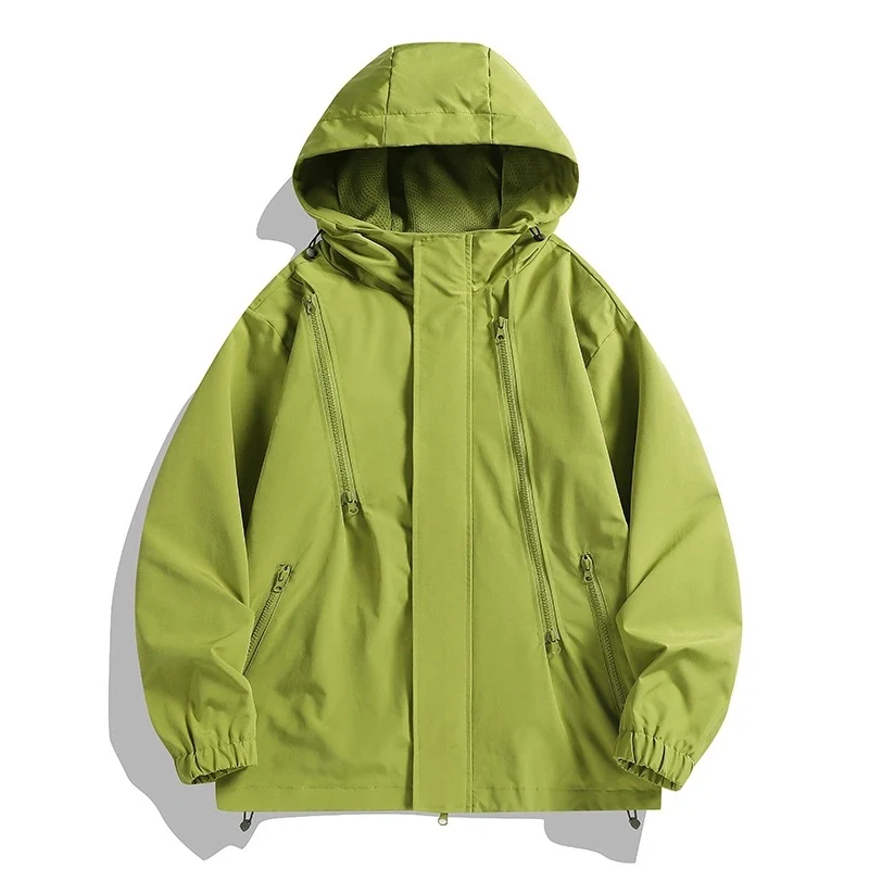 Damen Kurze technische Kapuzenjacke mit asymmetrischen Reißverschlüssen & Kordelzug Drune